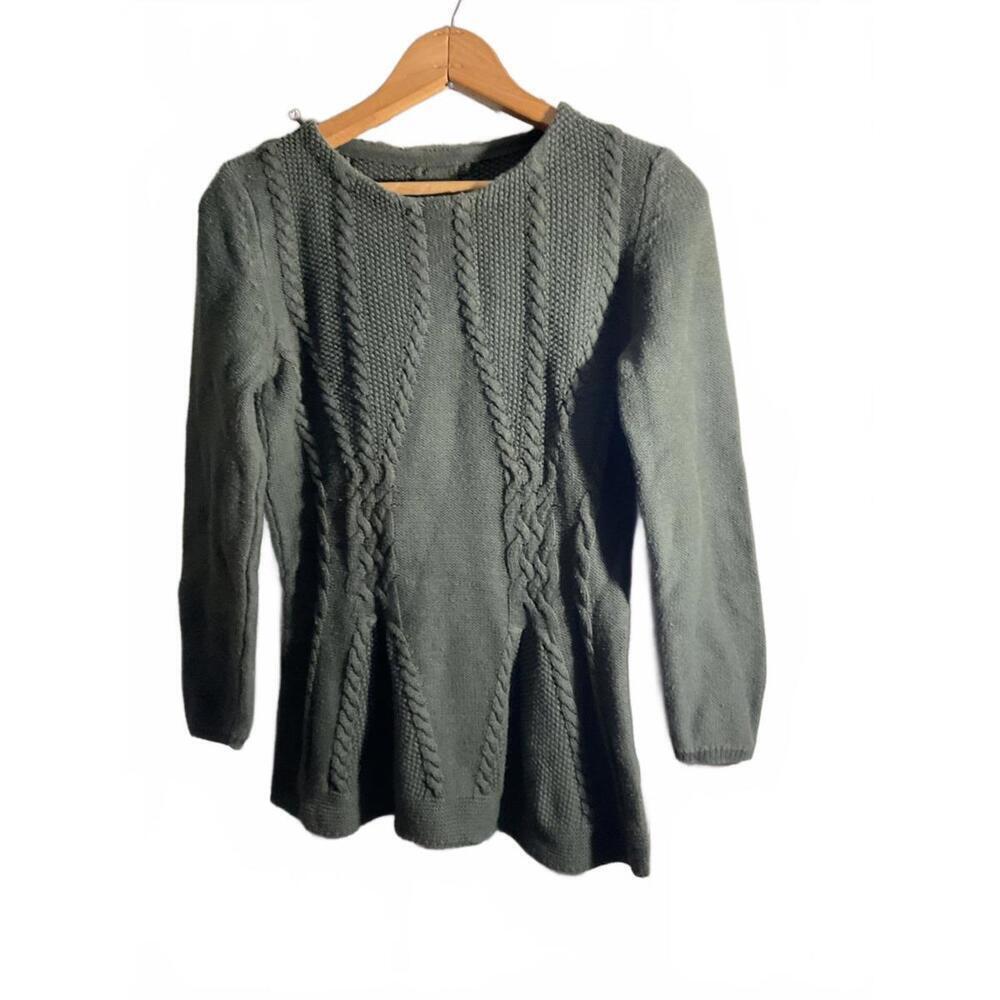 Olive Green Peplum Cable Knit Sweater for Women Medium